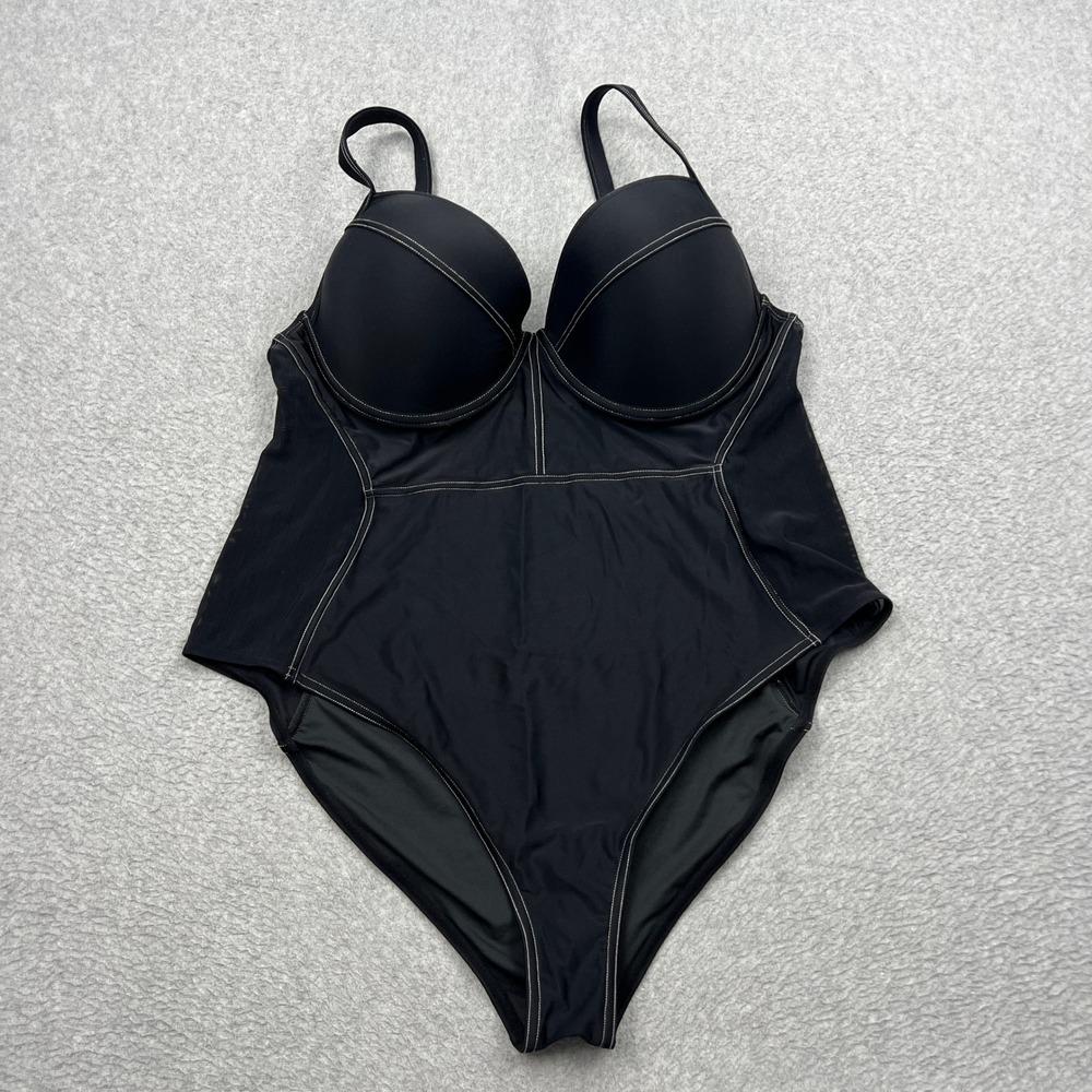 NEW Cupshe One Piece Swimsuit Womens 4X Black Contrast Stitch Underwire Mesh